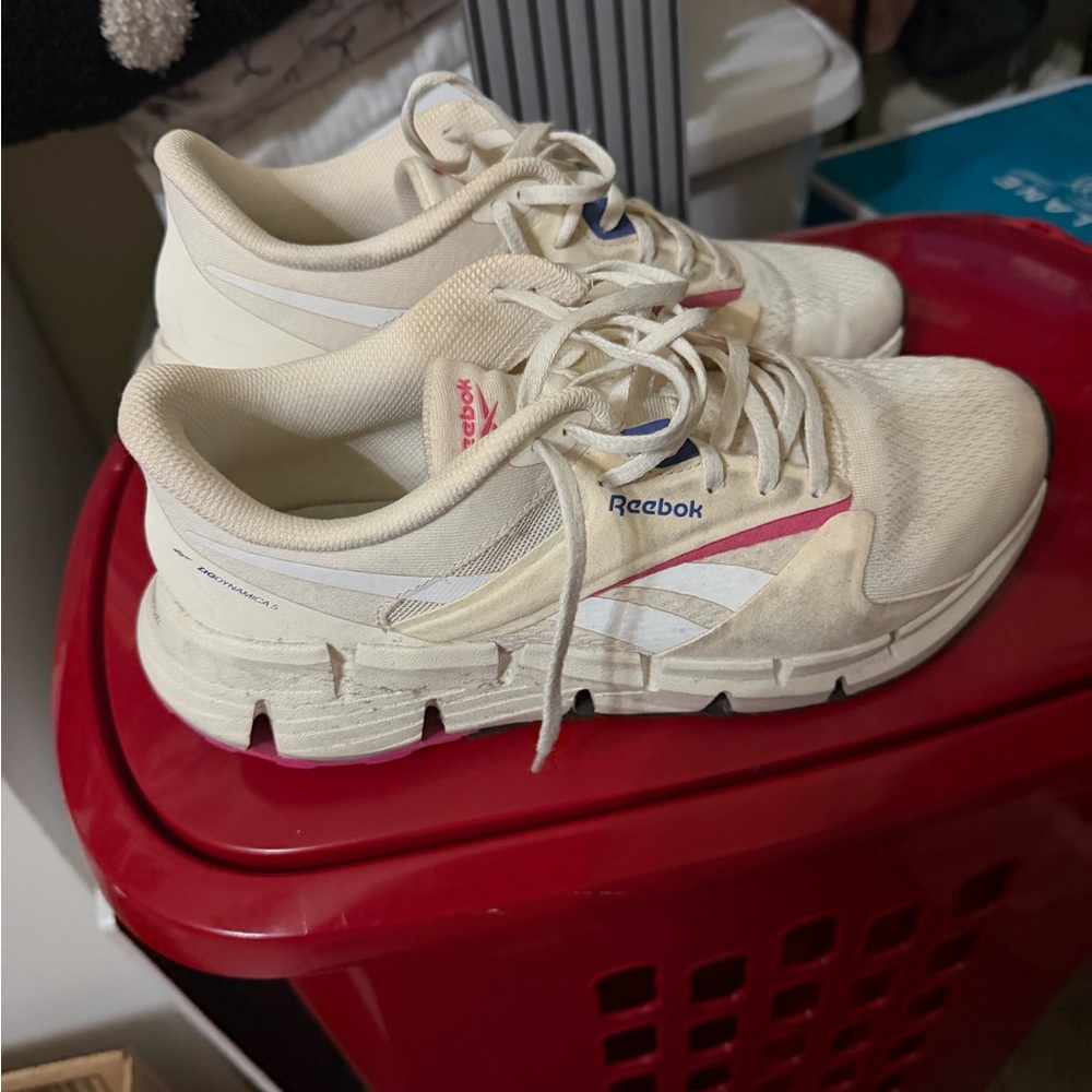 Reebok Women's Cream Athletic Sneakers with Pink & Blue Accents